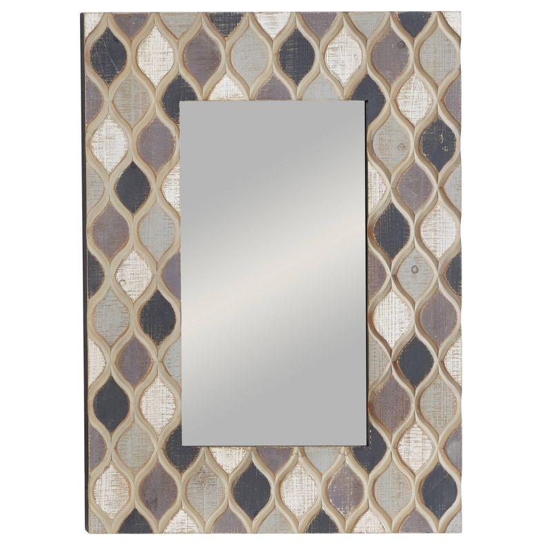 Wood Wall Mirror with Diamond Pattern Beige - Olivia & May: Farmhouse Style, Rectangular, No Assembly Required