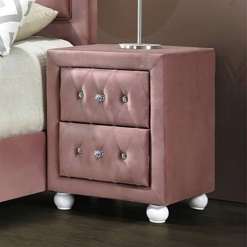 Reggie 17" Pink Fabric Nightstand with Crystal Tufted Drawers