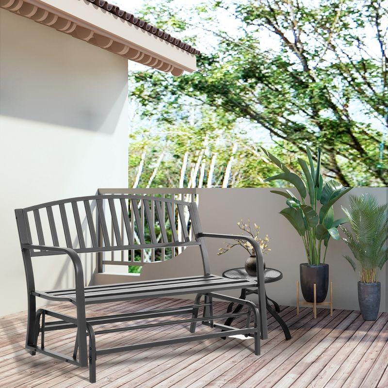 Outsunny Patio Glider Bench Outdoor Swing Rocking Chair Loveseat with Power Coated Steel Frame, Black
