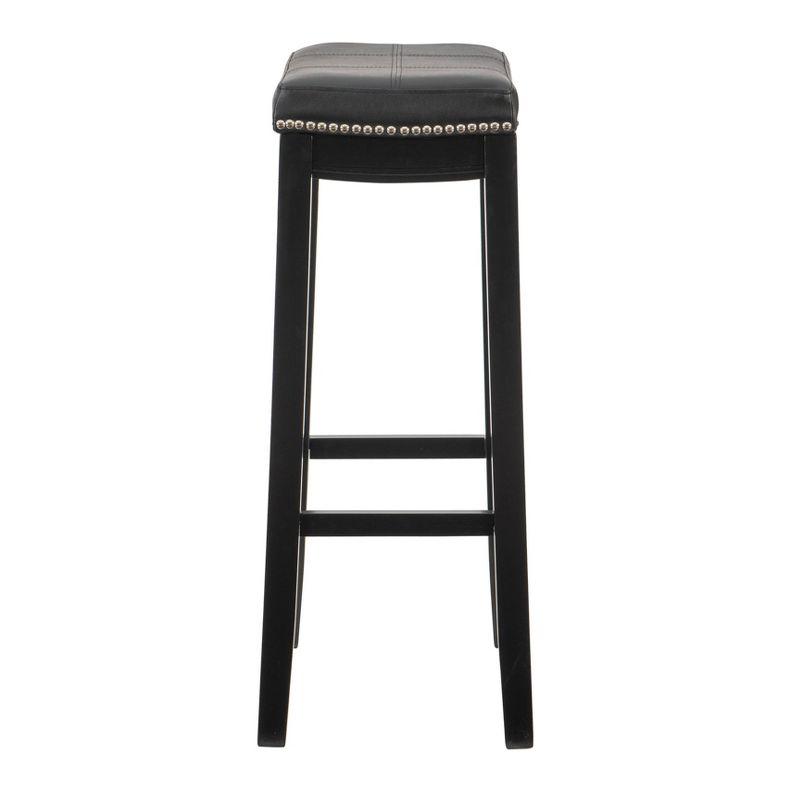 Claridge Backless Faux Leather Nailhead Saddle Barstool Black - Linon: Rubberwood Frame, 32.25" Height