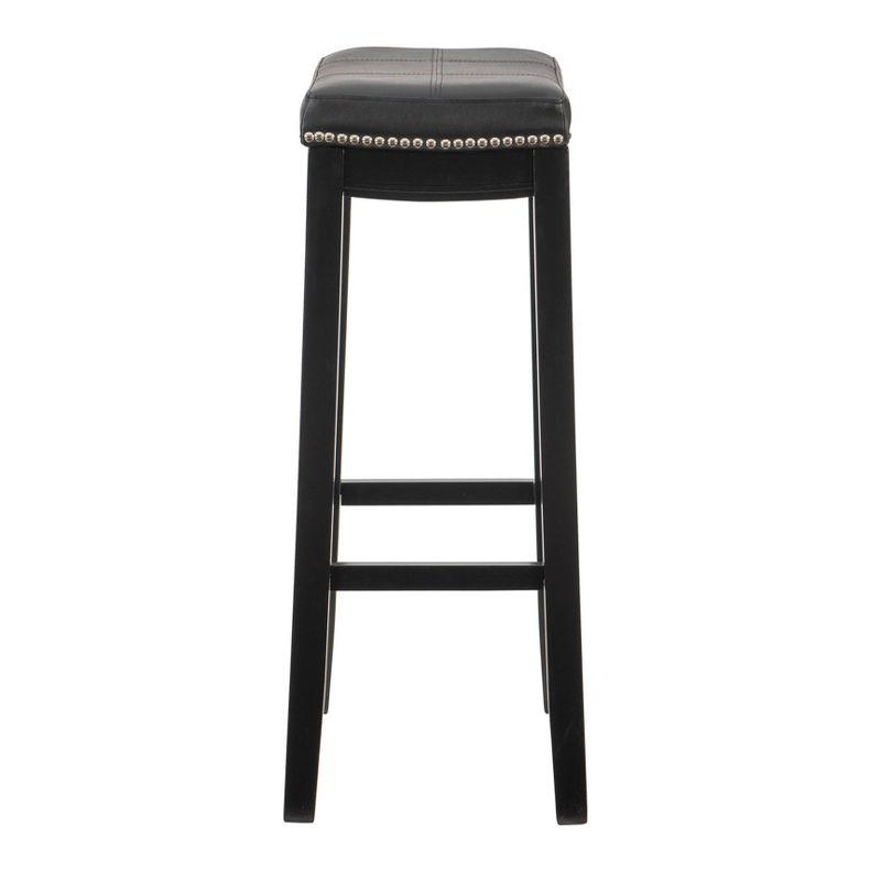 Black 32" Backless Saddle Wood Bar Stool with Faux Leather