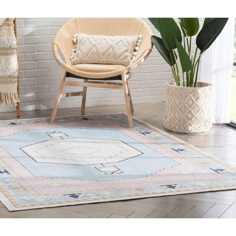 Apollo Well Woven Kids Rugs Ethnic Soft Medallion Modern Pink Light Blue Area Rug