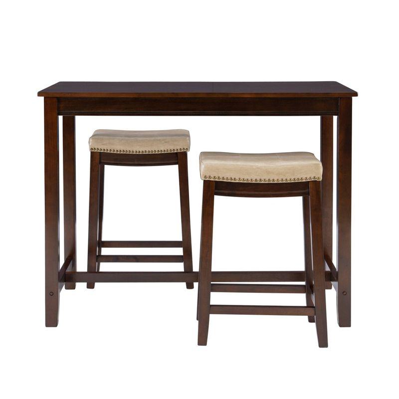 3pc Claridge Backless Stools Counter Height Dining Set Brown/Beige - Linon: Rubberwood, Padded Seat, Nesting Design