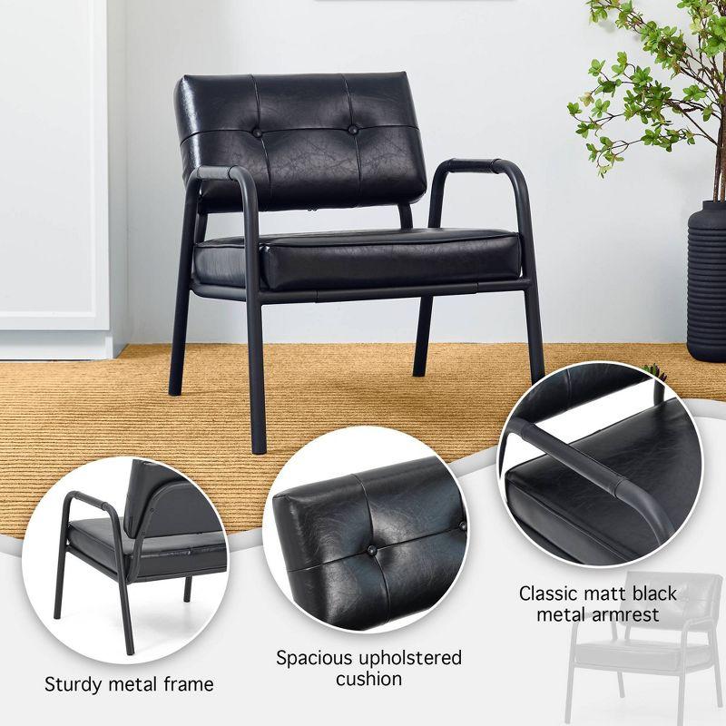 Mid-Century Modern Leatherette Arm Accent Chair Frosted Black Metal Frame Black - Glitzhome