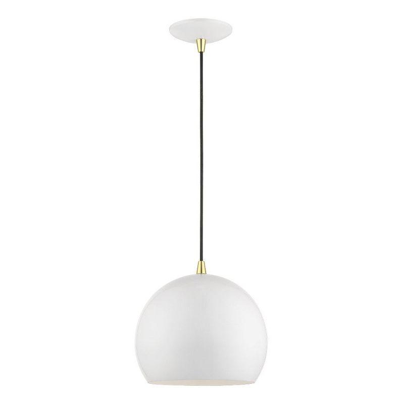 Mini Shiny White Aluminum Globe Pendant with Polished Brass Accents