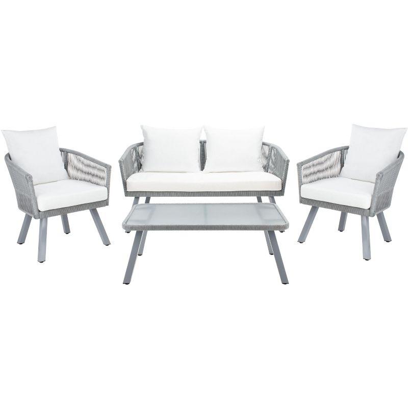 Belmi 4 Piece Rope Living Set - Indoor/Outdoor - PAT7517 - Grey/Beige - Safavieh