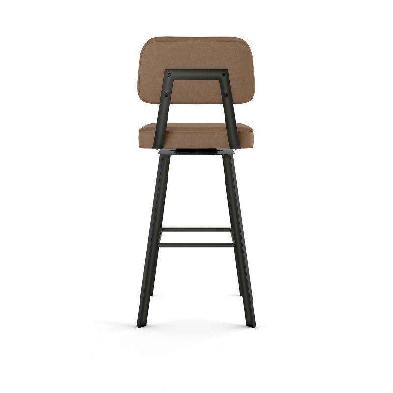 Brown Faux Leather Swivel Counter Stool with Gun Metal Finish