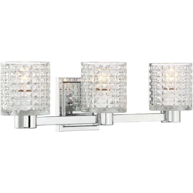 Possini Euro Design Modern Wall Light Chrome Hardwired 22" Wide 3-Light Fixture Textured Diamond Cut Glass Bathroom Vanity Mirror