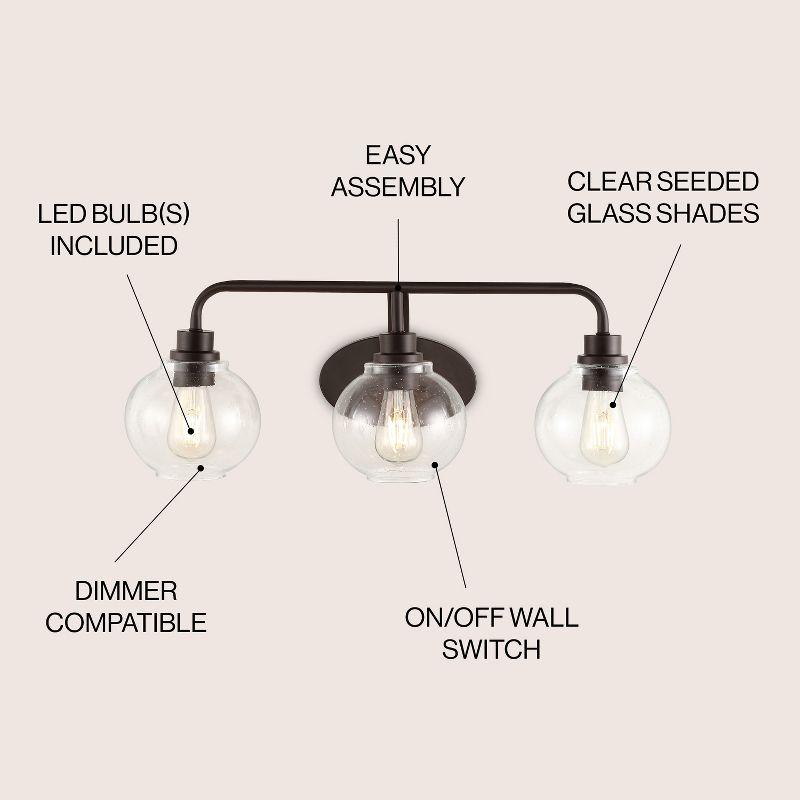 JONATHAN Y Sandrine 26.25" 3-Light Iron/Seeded Glass Cottage Rustic LED Vanity Light, Oil Rubbed Bronze