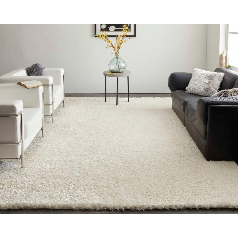 White Rectangular Shag Stain-Resistant Synthetic Rug 2' x 3'