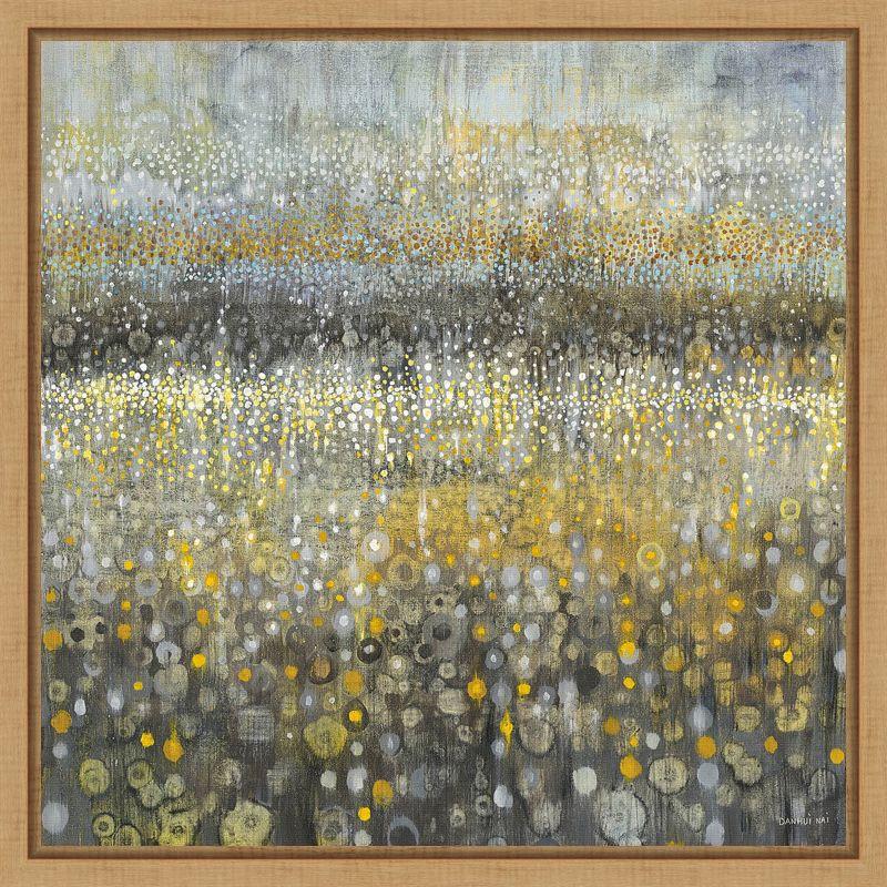 Rain Abstract II Yellow and Gray Canvas Framed Wall Art