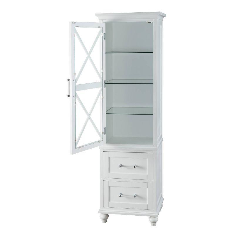 Ridge Wooden Linen Tower Cabinet with Adjustable Shelves White - Teamson Home: Modern Freestanding Bathroom Organizer with Glass Door