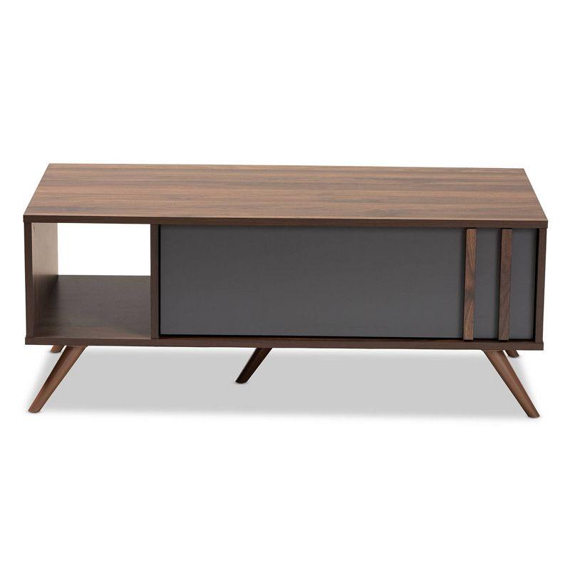 1 Drawer Naoki Two-Tone Wood Coffee Table Gray/Walnut - Baxton Studio: Modern Rectangular Particle Board Table with Shelf