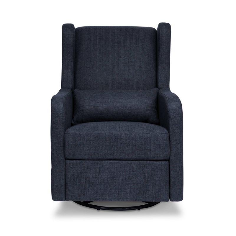 Navy Performance Linen 32" Swivel Recliner with Wood Accents