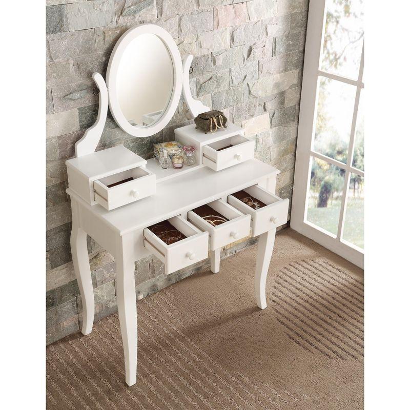 Roundhill Furniture Ashley Wood Make-Up Vanity Table and Stool Set, White