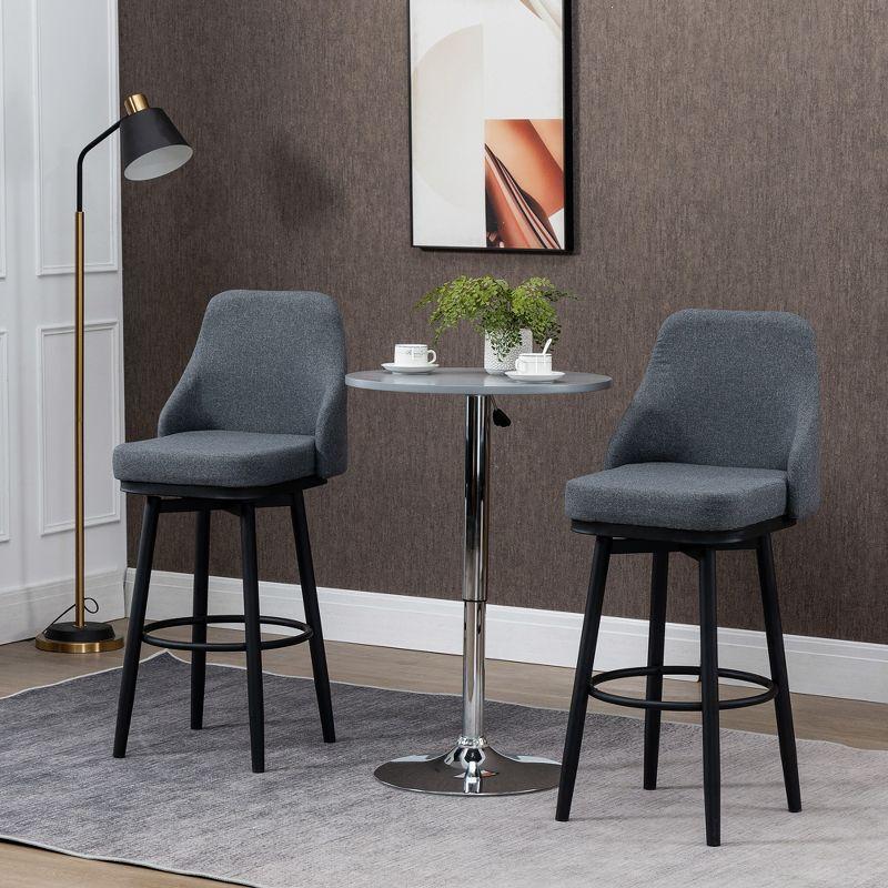 HOMCOM Extra Tall Bar Stools Set of 2, Modern 360° Swivel Barstools, Dining Room Chairs with Steel Legs and Footrest