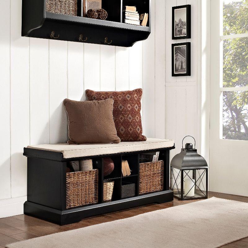 Elegant Brennan Black Entryway Bench with Wicker Storage Baskets