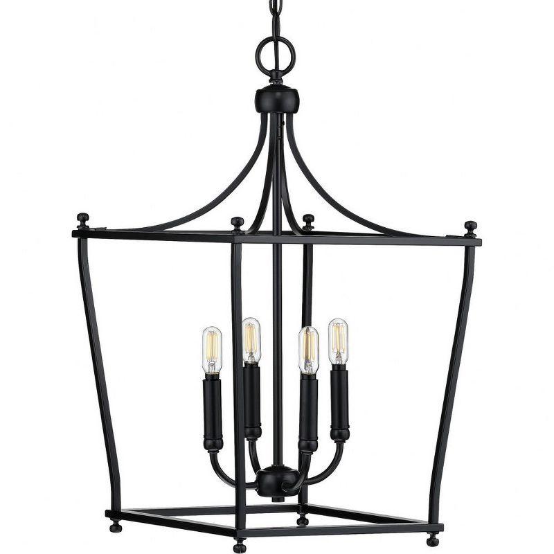 Progress Lighting Parkhurst 4-Light Lantern Matte Black Ceiling Light, Steel, Incandescent, Dry Rated