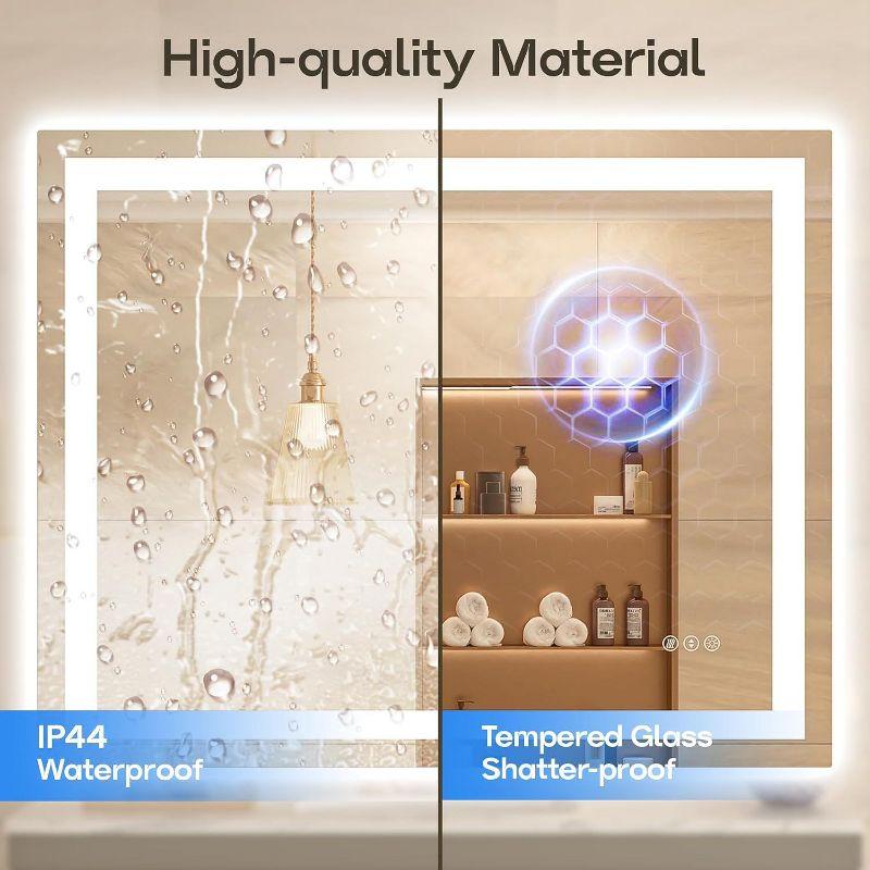 USHOWER 40x32 Inches LED Mirror for Bathroom, Frontlit & Backlit with Anti-Fog, 3 Colors Dimmable, Memory Function, Tempered Glass, ETL Listed