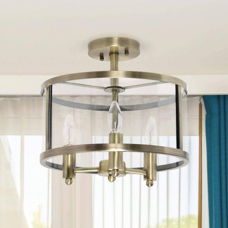 3-Light 13" Industrial Farmhouse Glass/Metallic Accented Semi-flushmount Ceiling Light Brass - Lalia Home: UL Listed, Metal Body, E12 Base