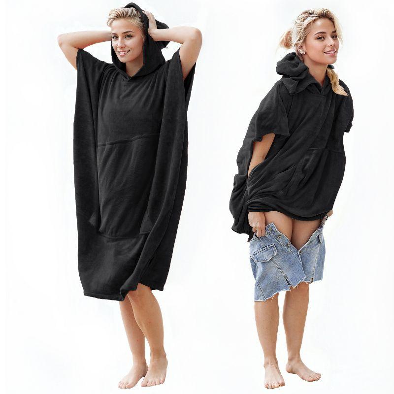 Microfiber Fleece Mid-Calf Bathrobe with Pockets and Hood