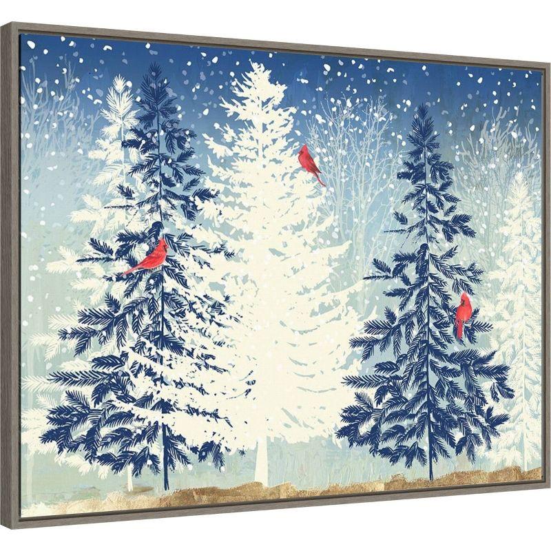 30" x 22" Snowy Christmas Trees Framed Wall Canvas - Amanti Art: PI Studio Holiday Decor