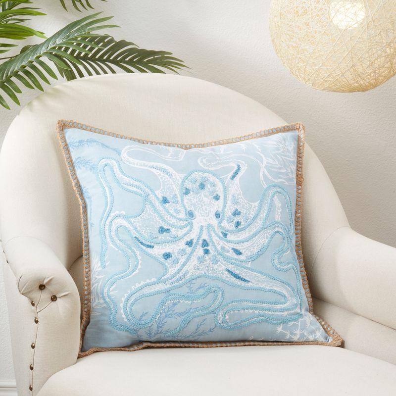 Oceanic Octo-Hug Blue Cotton Throw Pillow, 20" x 20"