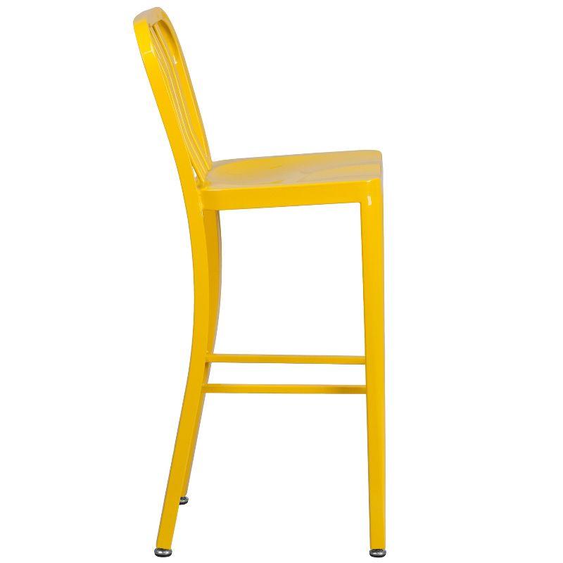 30'' Yellow Metal Indoor-Outdoor Barstool with Slat Back