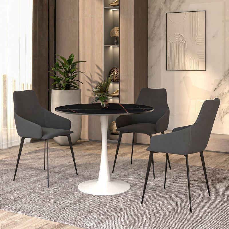 Bristol Round Black Marble Dining Table with White Pedestal Base