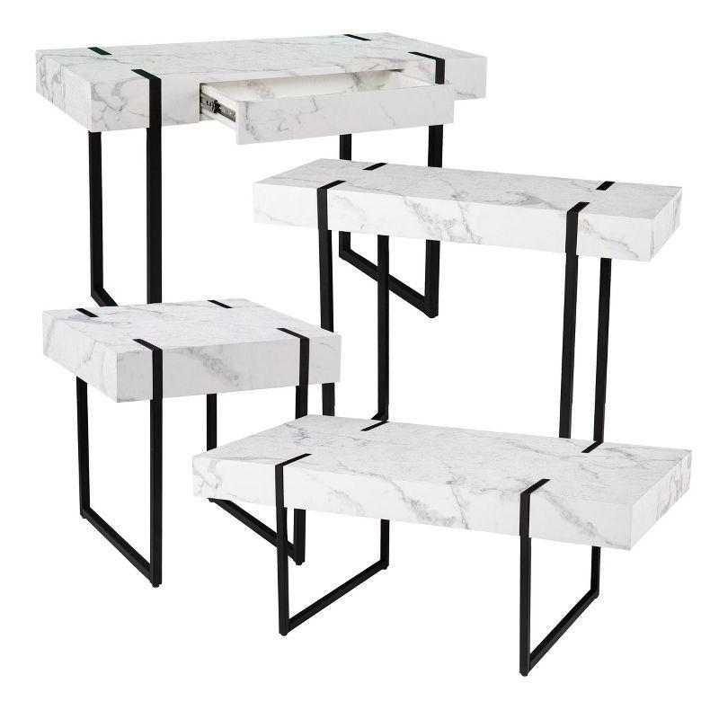 Wennan Modern Faux Marble Cocktail Table Black/White - Aiden Lane: Chic, Rectangular, Loop Leg Design