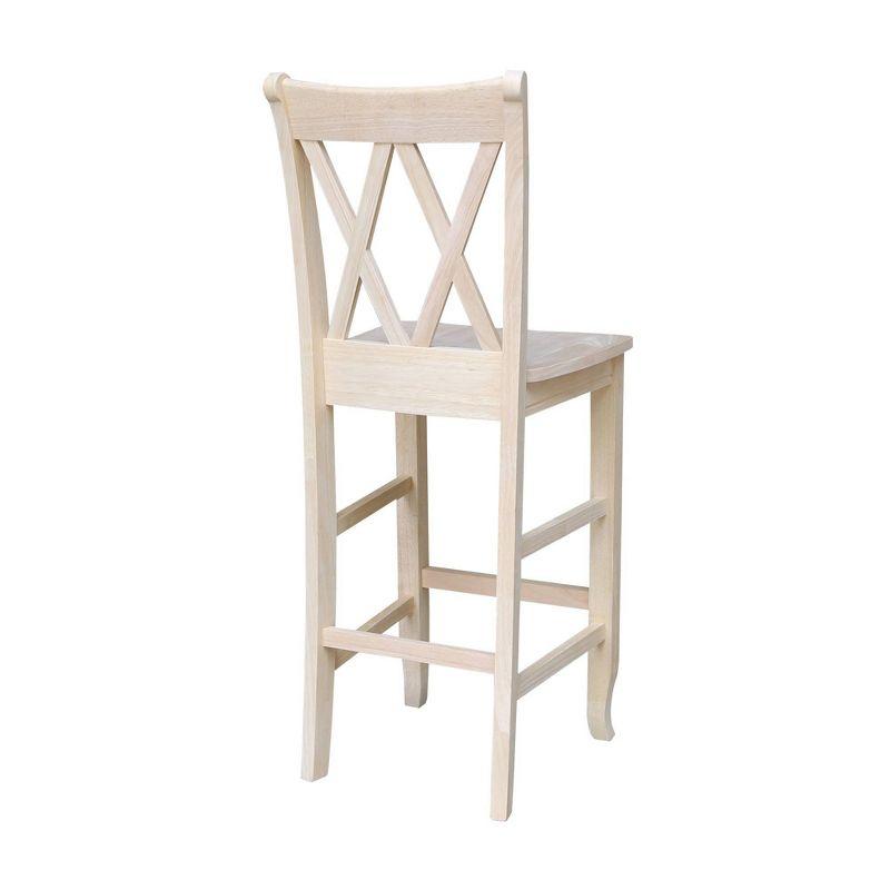 30" Double X-Back Counter Height Barstool Unfinished - International Concepts: Solid Wood, Armless