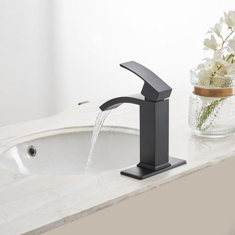 BWE Waterfall Single Hole Single-Handle Low-Arc Bathroom Sink Faucet With Pop-up Drain Assembly