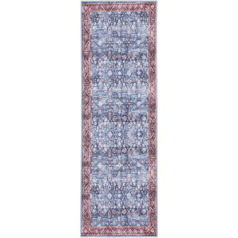 Nourison Washable Brilliance 2' x 6' Blue/Brick Vintage Indoor Bathroom, Kitchen Runner Rug