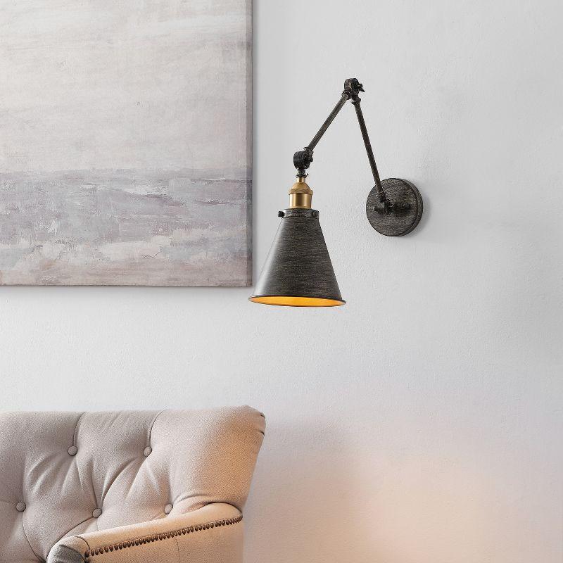 JONATHAN Y Rover 7" Classic Industrial Metal Adjustable Arm LED Wall Sconce, Rustic Dark Gray/Brass Gold
