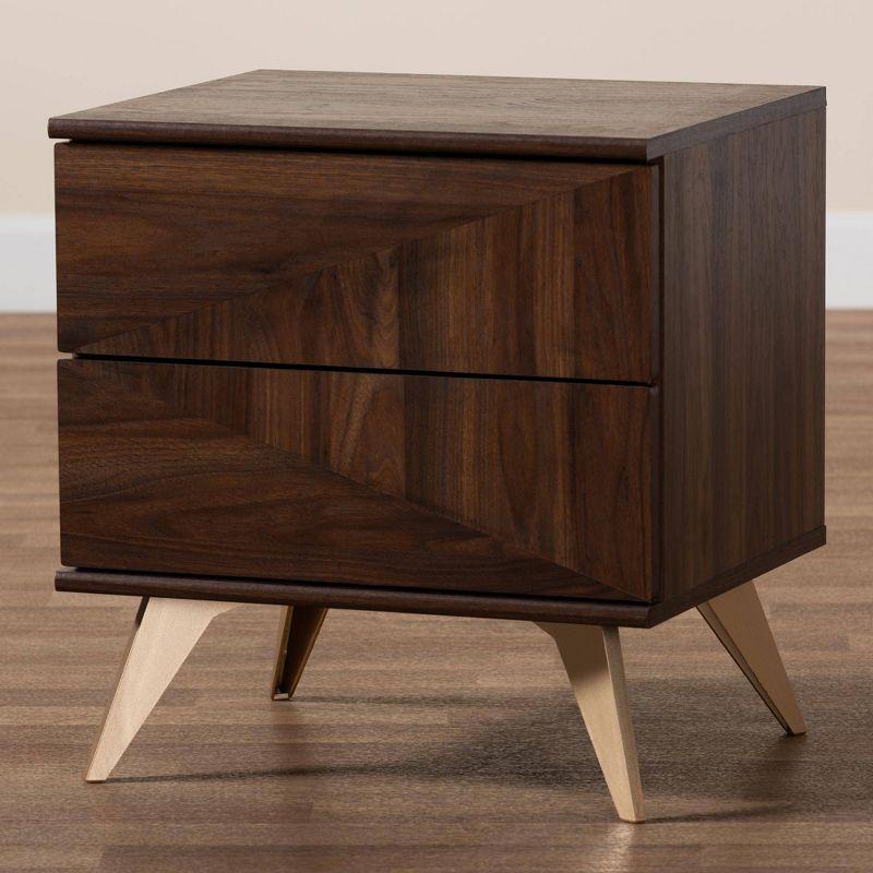 Graceland 2 Drawer Wooden Nightstand Walnut Brown/Gold - Baxton Studio