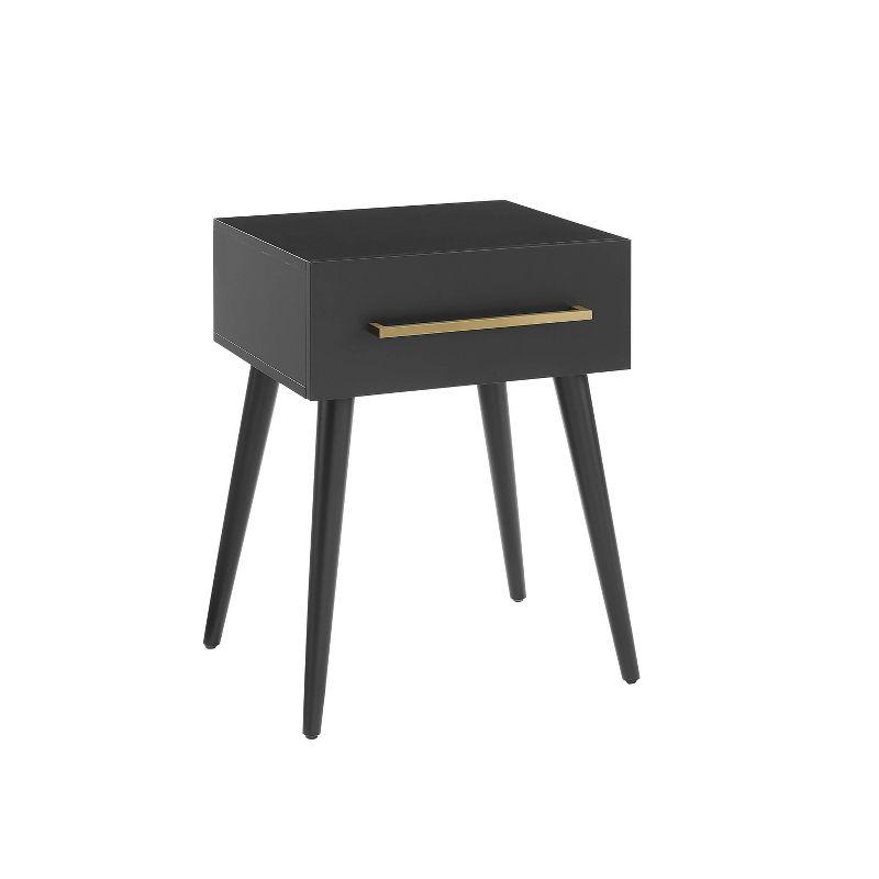 Everett End Table Matte Black - Crosley: Mid-Century Modern Design, Storage Drawer, Tapered Legs, Metal Hardware