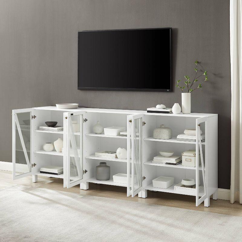 Crosley 90" Cassai 3pc Media Sideboard Cabinet Set of 3 Storage Pantries White: Modern Farmhouse Style, 9 Adjustable Shelves