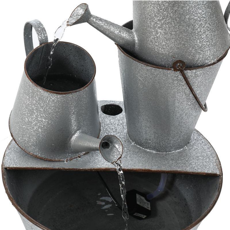 LuxenHome Farmhouse Rustic Metal Pitcher Outdoor Fountain Silver