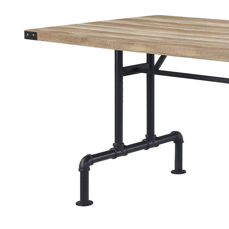 Edina 64" Dining Tables Oak and Sandy Black - Acme Furniture: Seats 8, Double Pedestal Base, Metal Surface