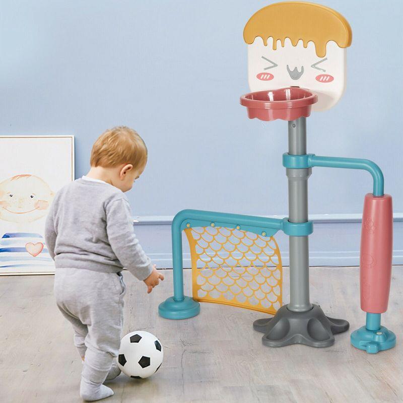 Costway 3-in-1 Basketball Stand Set w/Soccer & Roller Adjustable Height