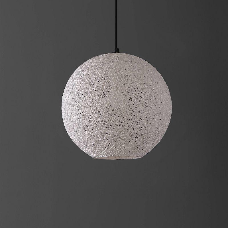 Lacey Bohemian Minimalist Iron/Rope Woven Globe LED Pendant White/Black - JONATHAN Y