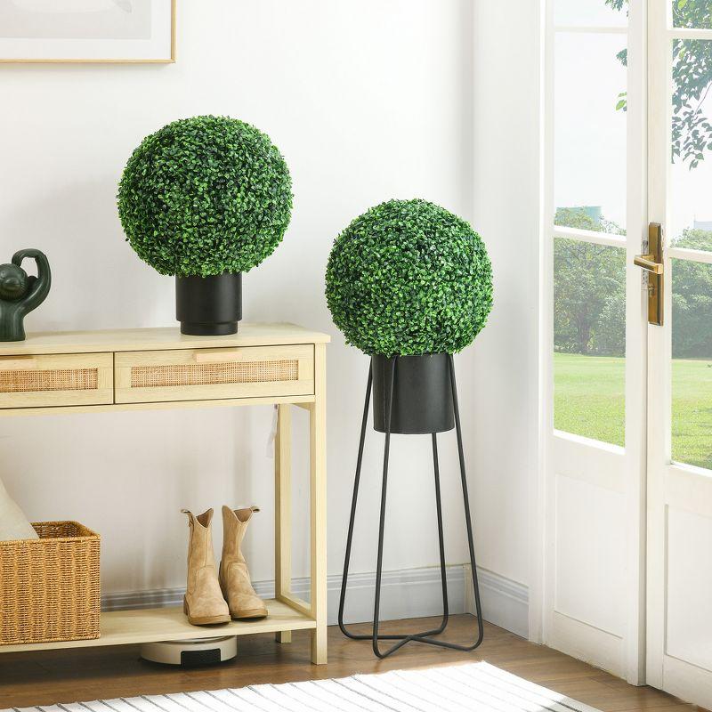 HOMCOM Artificial Boxwood Topiary Trees Balls, Set of 2 Potted Indoor Outdoor Fake Plants for Home Office, Living Room Decor