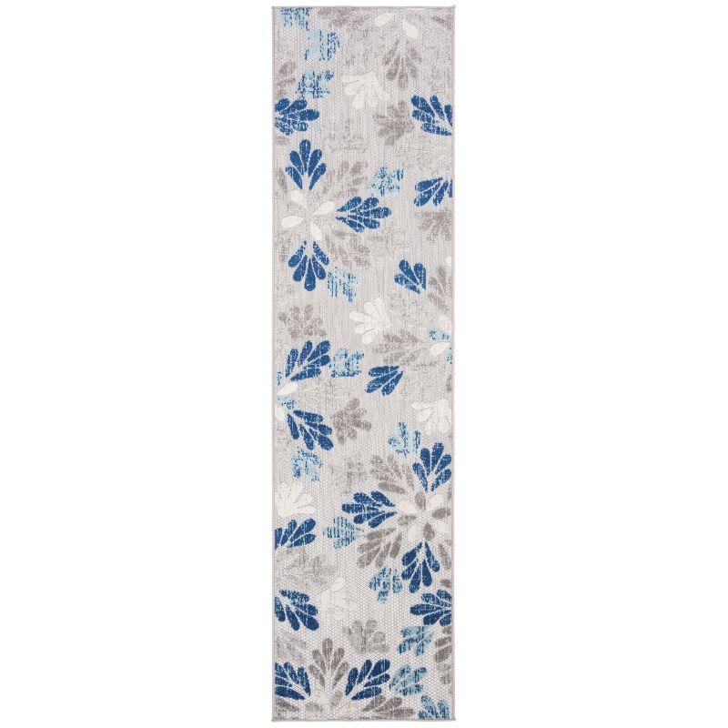 Grey/Blue Floral Flat Woven Easy-Care Runner Rug 24x12