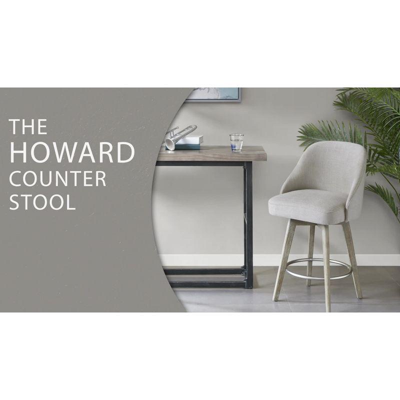 Elegant Reclaimed Grey Swivel Counter Stool with Metal Ring Footrest