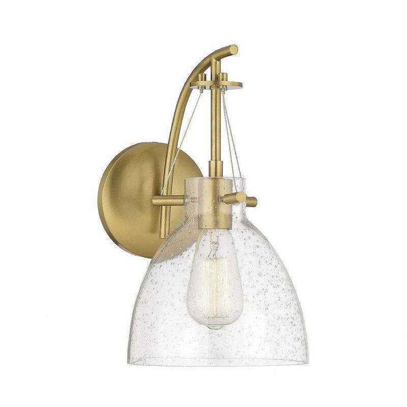 Warm Brass and Clear Seeded Glass 1-Light Wall Sconce