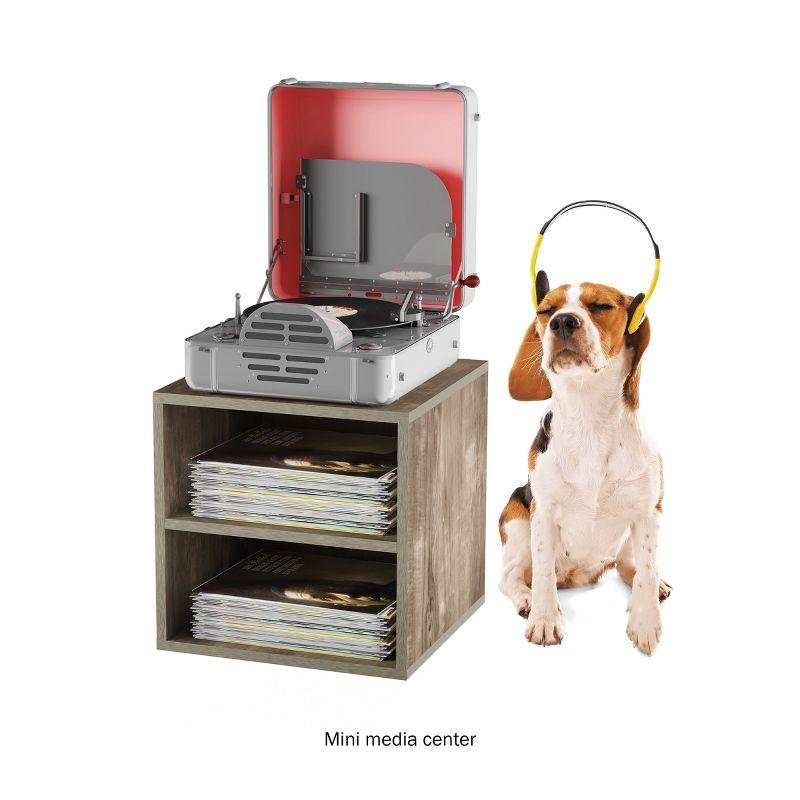 End Table - Stackable Contemporary Minimalist Modular Cube Accent Table Double Shelves for  Living Room or Office by Hastings Home (Gray)