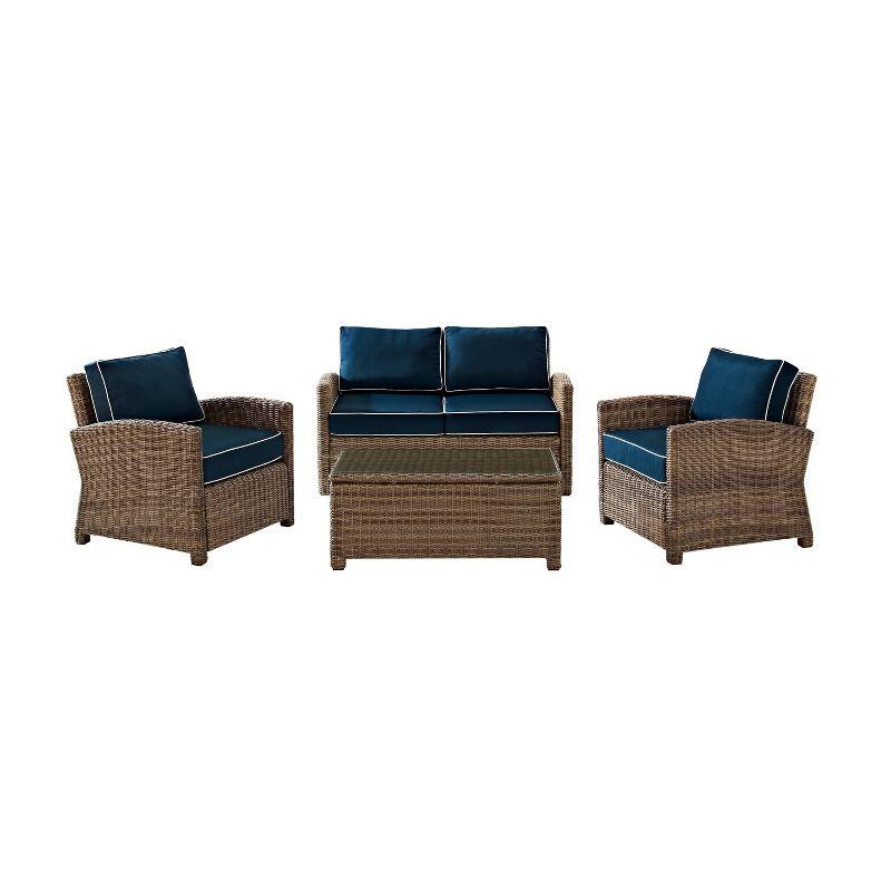 Bradenton 4pc Outdoor Wicker Conversation Set - Navy - Crosley: Steel Frame, UV-Resistant, with Polyester Foam Cushions