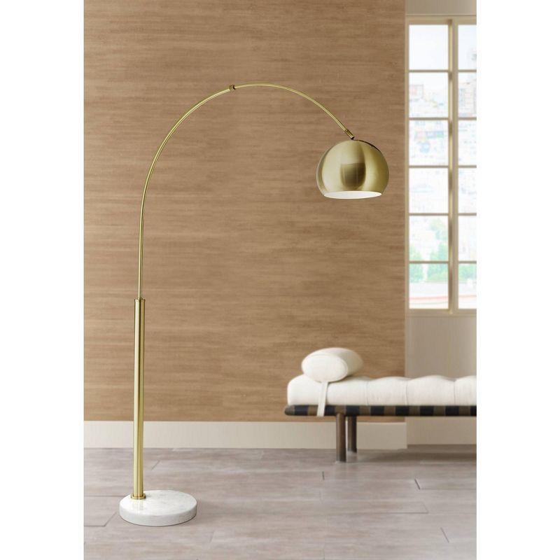 Possini Euro Design Basque Mid Century Modern Glam 77 1/2" Tall Standing Floor Lamp Large Arc Gold White Marble Living Room Bedroom House Reading