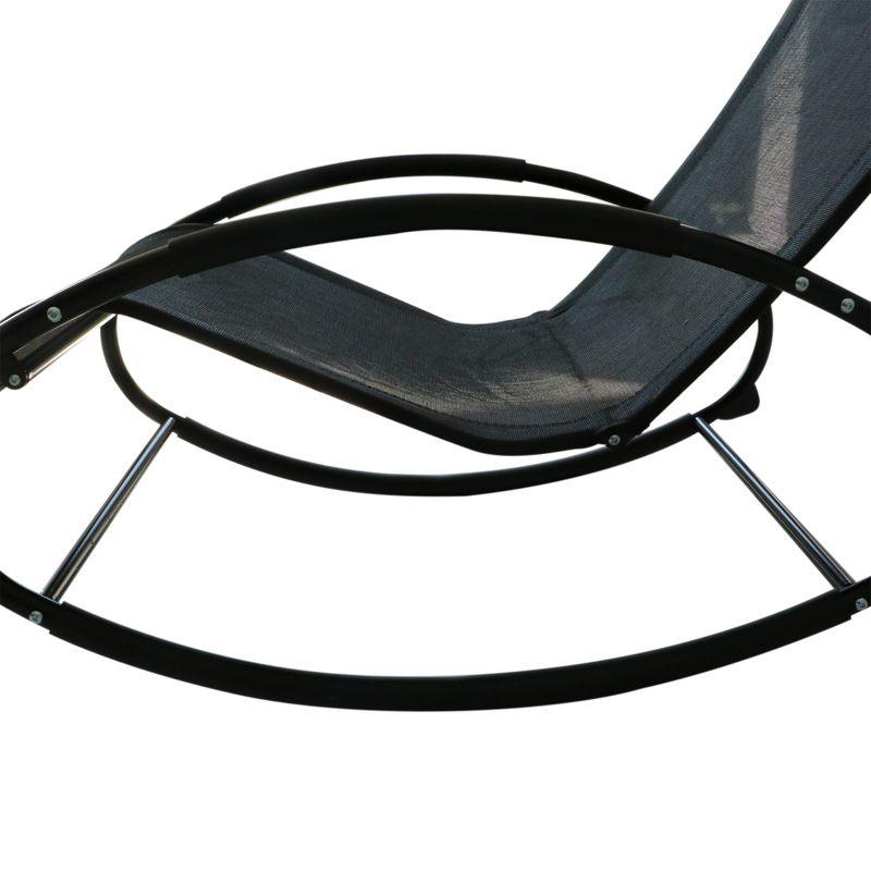 Serenity Black Steel Outdoor Rocking Lounger with Breathable Mesh and Pillow