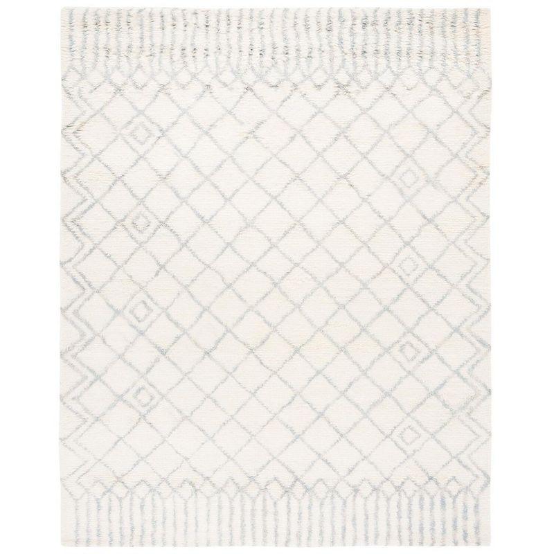 Ivory Blue 8' x 10' Hand-Tufted Wool Shag Rug